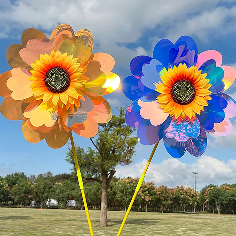 Double Layered Sunflower Wind Spinner – Garden Lawn Stake Garden Wind Spinner Axl