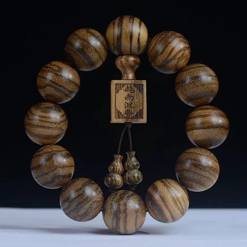 20mm Handmade Wood Carved Beaded Bracelet with Pendant | Unisex Beaded Wood Bracelet Axl A02