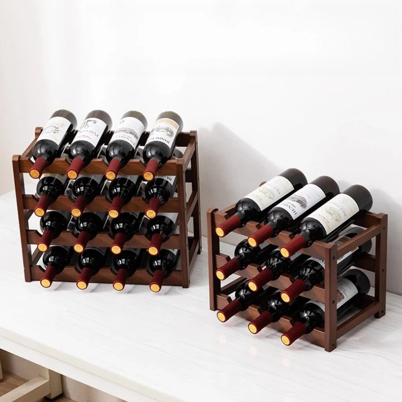 Bamboo Wine Rack Multi-Grid Bottle Organizer & Display Stand Bamboo Wine Rack Axl