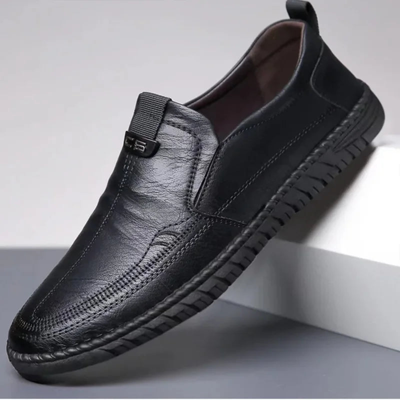 Men's Slip-On Leather Loafers – Lightweight Driving Shoes Men's Loafers Axl Black 44