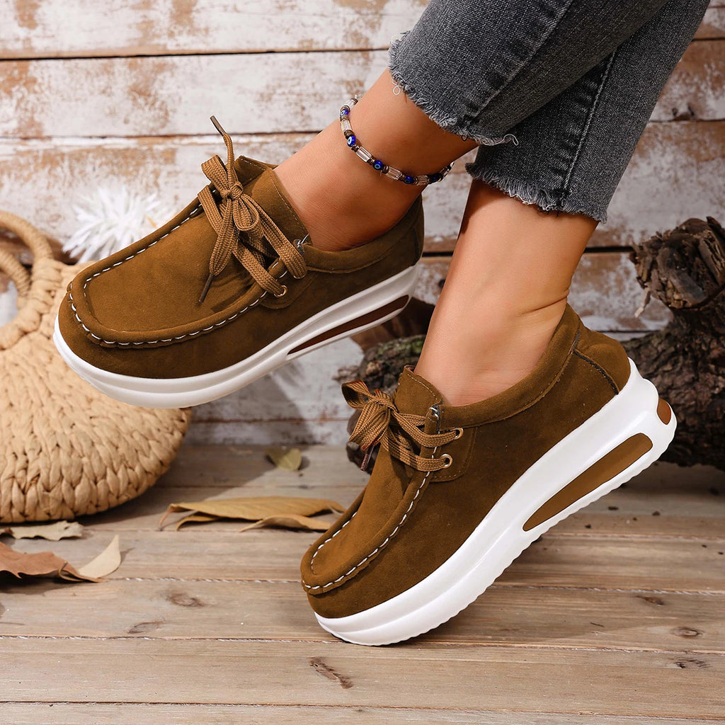 Women's Breathable Lace-Up Sneakers – Thick Sole Casual Shoes Women's Sneakers Axl brown 40