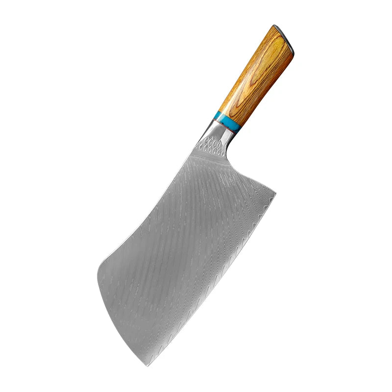 InLeung Damascus VG10 Chef Knife – Colored Wood Handle Damascus Chef Knife Axl Bone Chopper
