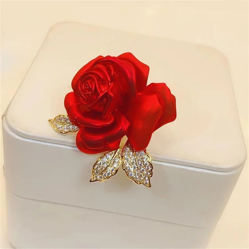 Red Rose Brooch Pin – Elegant Metal Alloy Floral Lapel Pin Floral Brooch Pin Axl