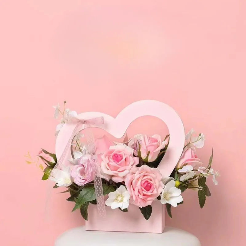 10-Pack Heart-Shaped Flower Tote Bags – Pink Florist Gift Carrier Florist Gift Bags Axl