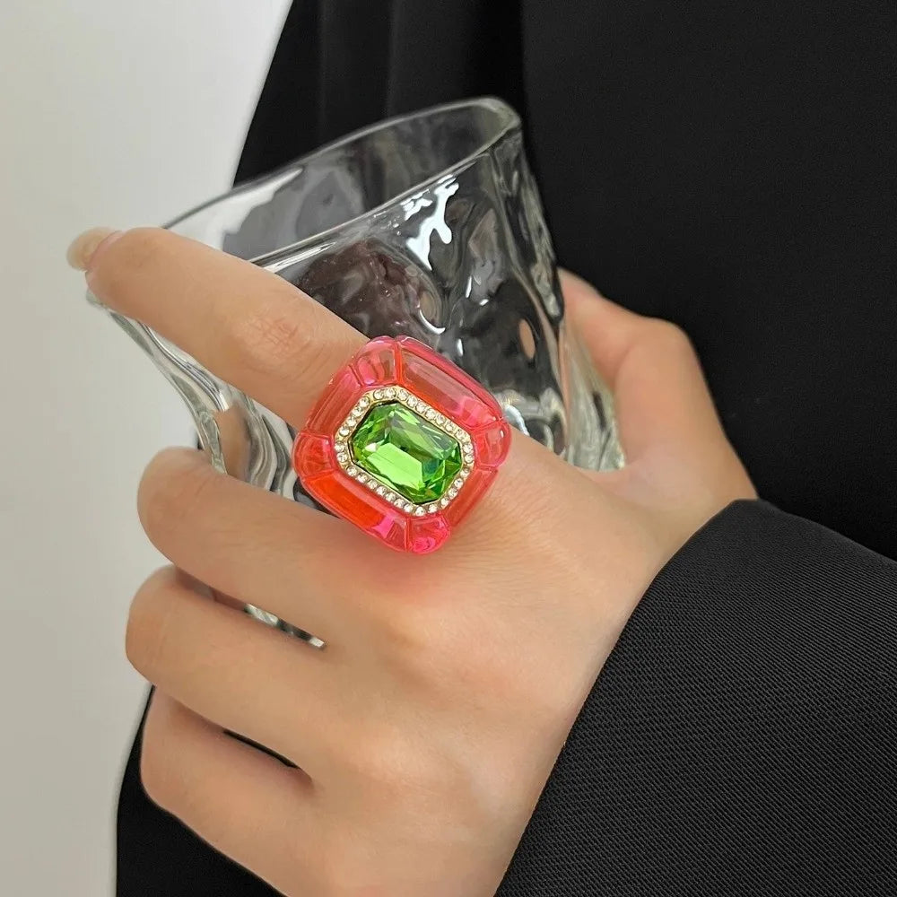 3D Square Geometric Ring – Colorful Zircon Rhinestones Fashion Ring Axl