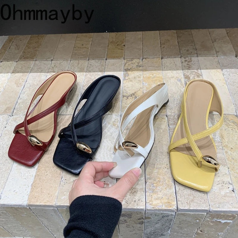 Women's Cross Strap Low Wedge Slides – Metal Toe Party Shoes Low Wedge Slides Axl