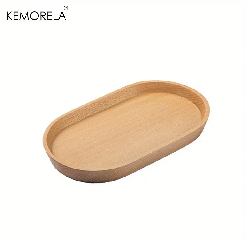 KEMORELA Solid Wood Round Dessert Plate | Japanese Wooden Tray Wooden Serving Plate Axl 1PCS-Light -Colored