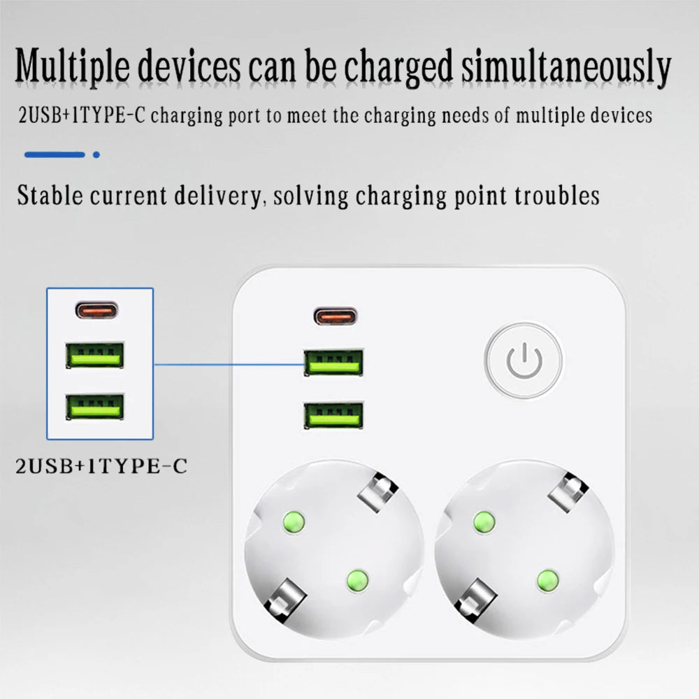 Wall Power Strip 2 AC Outlets 3 USB Ports 2500W | Advaka Wall Power Strip Axl