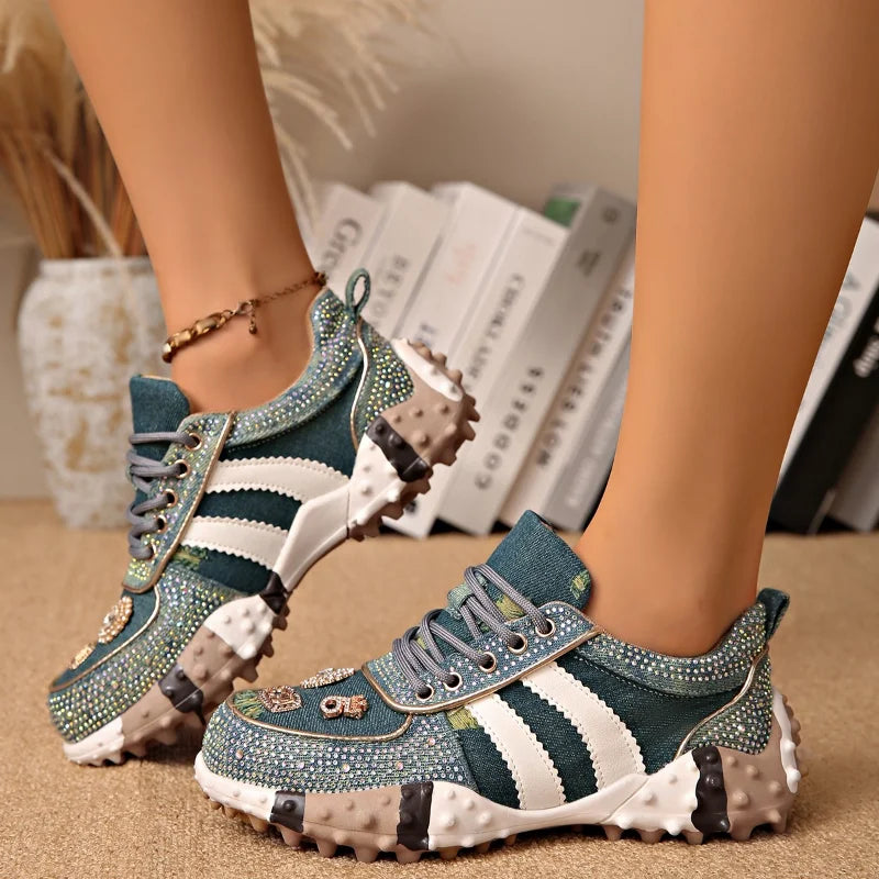 UXST Women's Rhinestone Platform Sneakers – Vulcanized Casual Platform Sneakers Axl