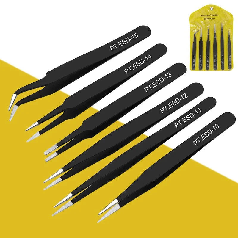 6-Piece Anti-Static Stainless Steel Eyelash Extension Tweezers Eyelash Tweezers Set Axl Default Title