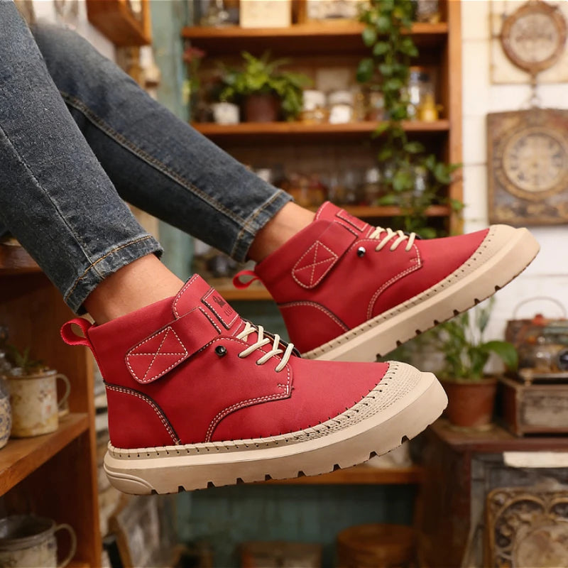 Women's High Top Retro Lace-Up Flat Moccasin Sneakers Flat Moccasin Sneakers Axl