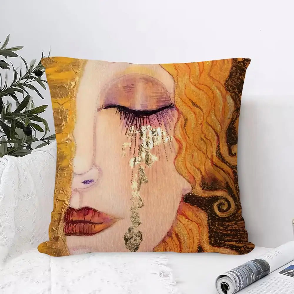Gustav Klimt Art Pillow Case – Soft Fabric & Concealed Zipper Decorative Pillow Case Axl Black7 50X50cm