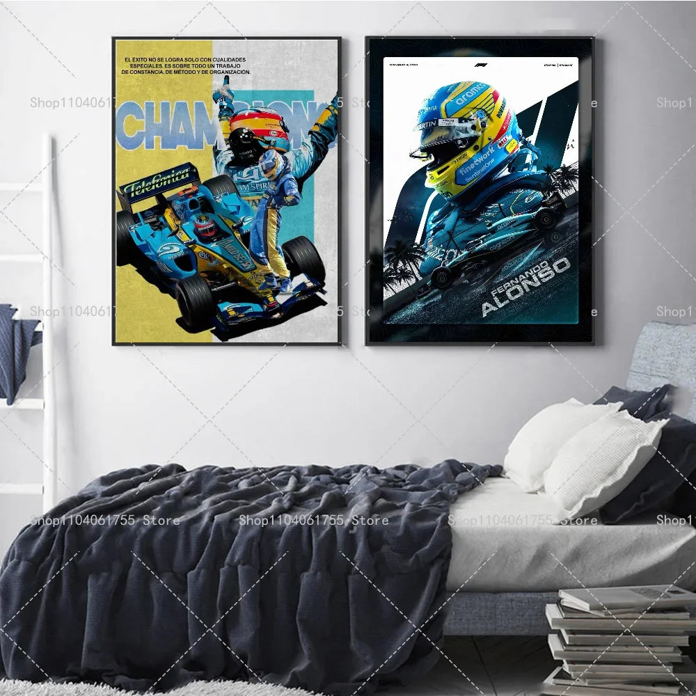 Fernando Alonso F1 Wall Poster – Self-Adhesive Waterproof Sticker Wall Art Poster Axl