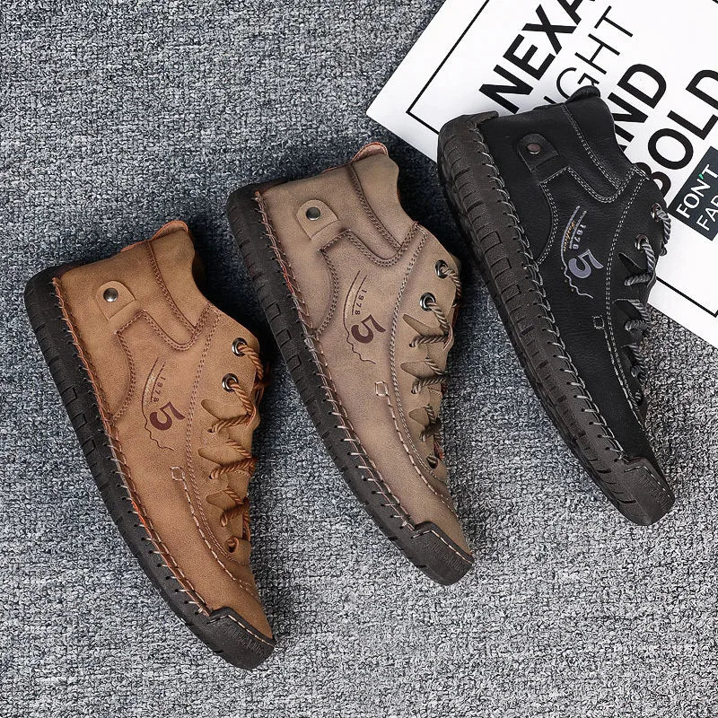 Men's British Lace-Up Ankle Boots – Waterproof PU Leather Men's Ankle Boots Axl