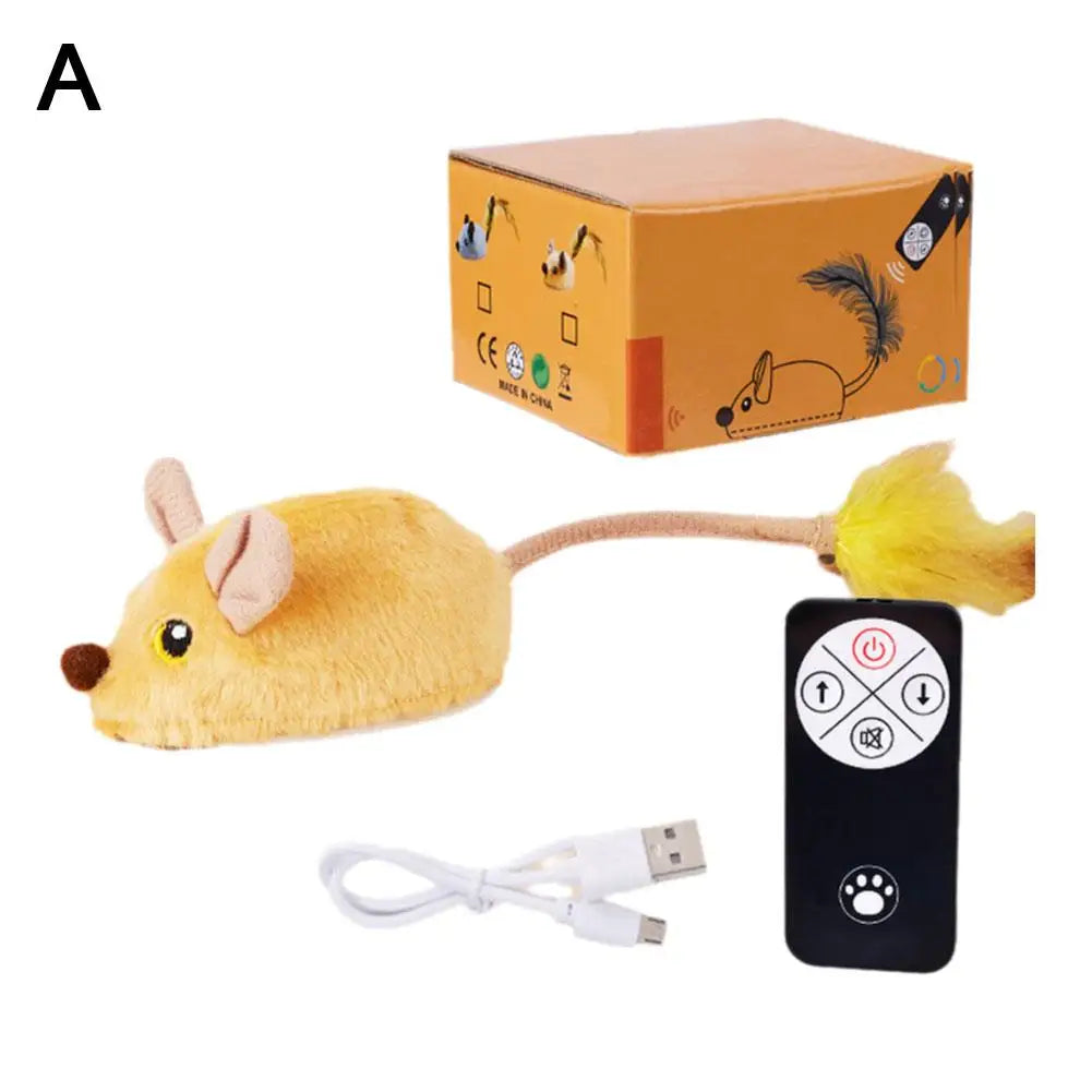 RC Interactive Electric Mouse Cat Toy | Motion Sensor & Feather Interactive Cat Toy Axl Yellow