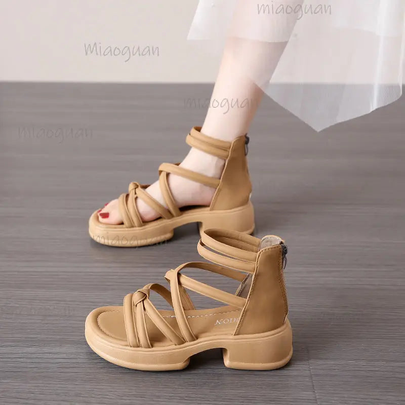 Women's Roman Wedge Sandals – Zip Open Toe 5cm Heel Wedge Sandals Axl