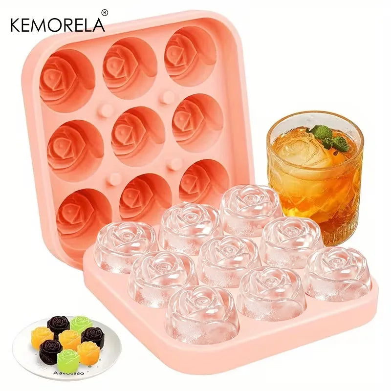 3D Rose Silicone Ice Cube Mold – 9-Grid Flower Tray | KEMORELA Silicone Ice Mold Axl Girly Pink