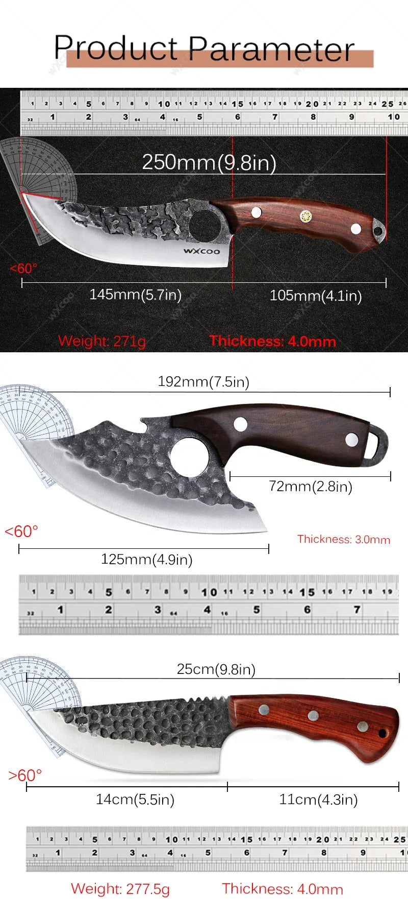 Hand Forged Hammered Boning Knife – Stainless Steel Cleaver Boning Kitchen Knife Axl