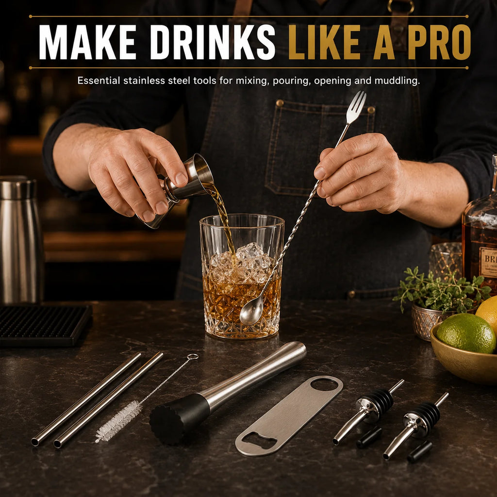 Stainless Steel Cocktail Tool Set – 5-Piece Bartender Kit Cocktail Bar Tool Set Axl