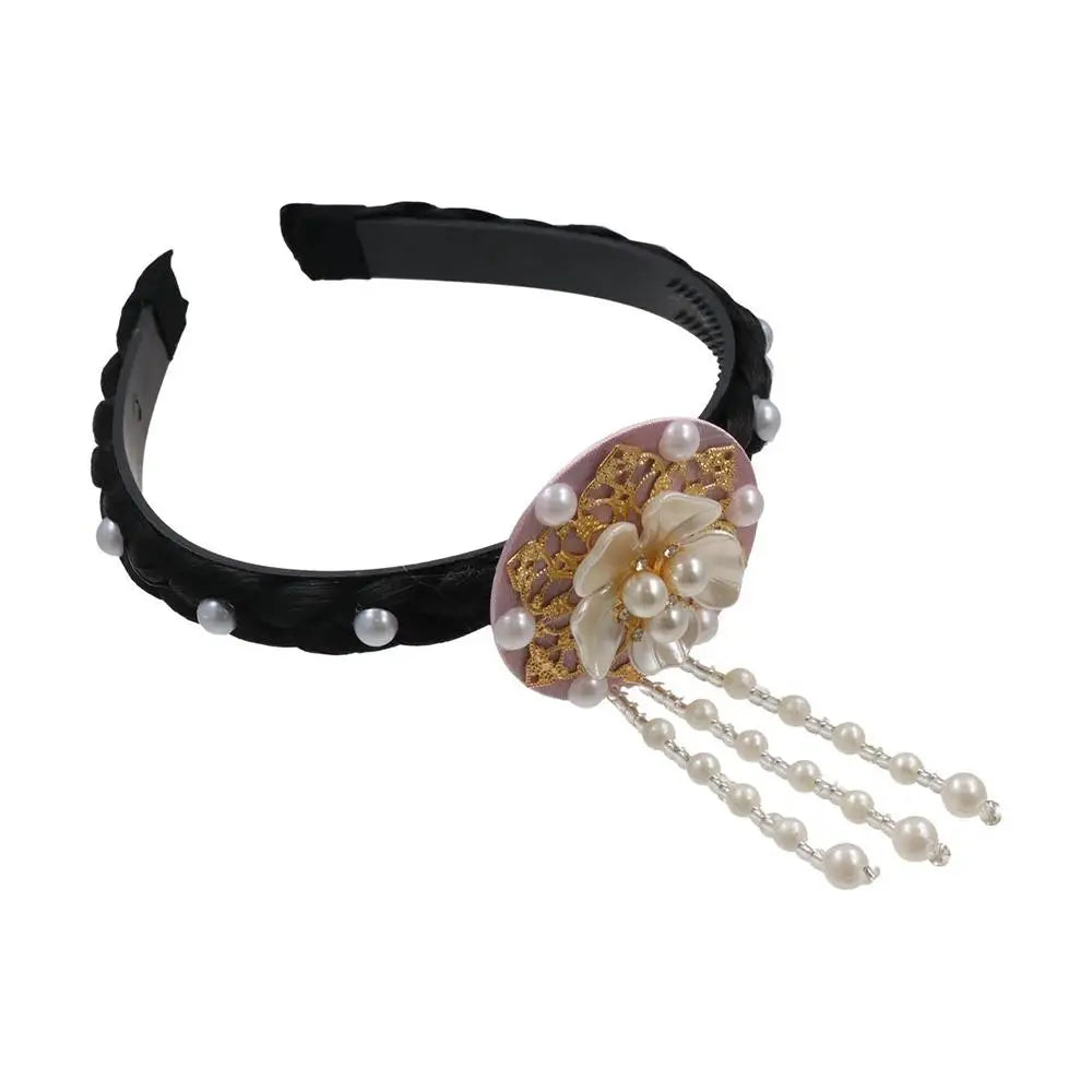 Korean Hanbok Headband – Pearl Flower Tassel Hair Hoop Hair Headband Axl