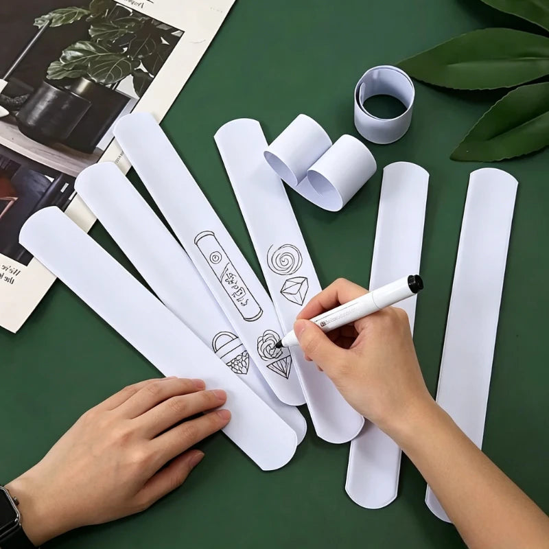 20pc White DIY Graffiti Snap Bracelets – PVC Snap Bands Snap Bracelet Set Axl
