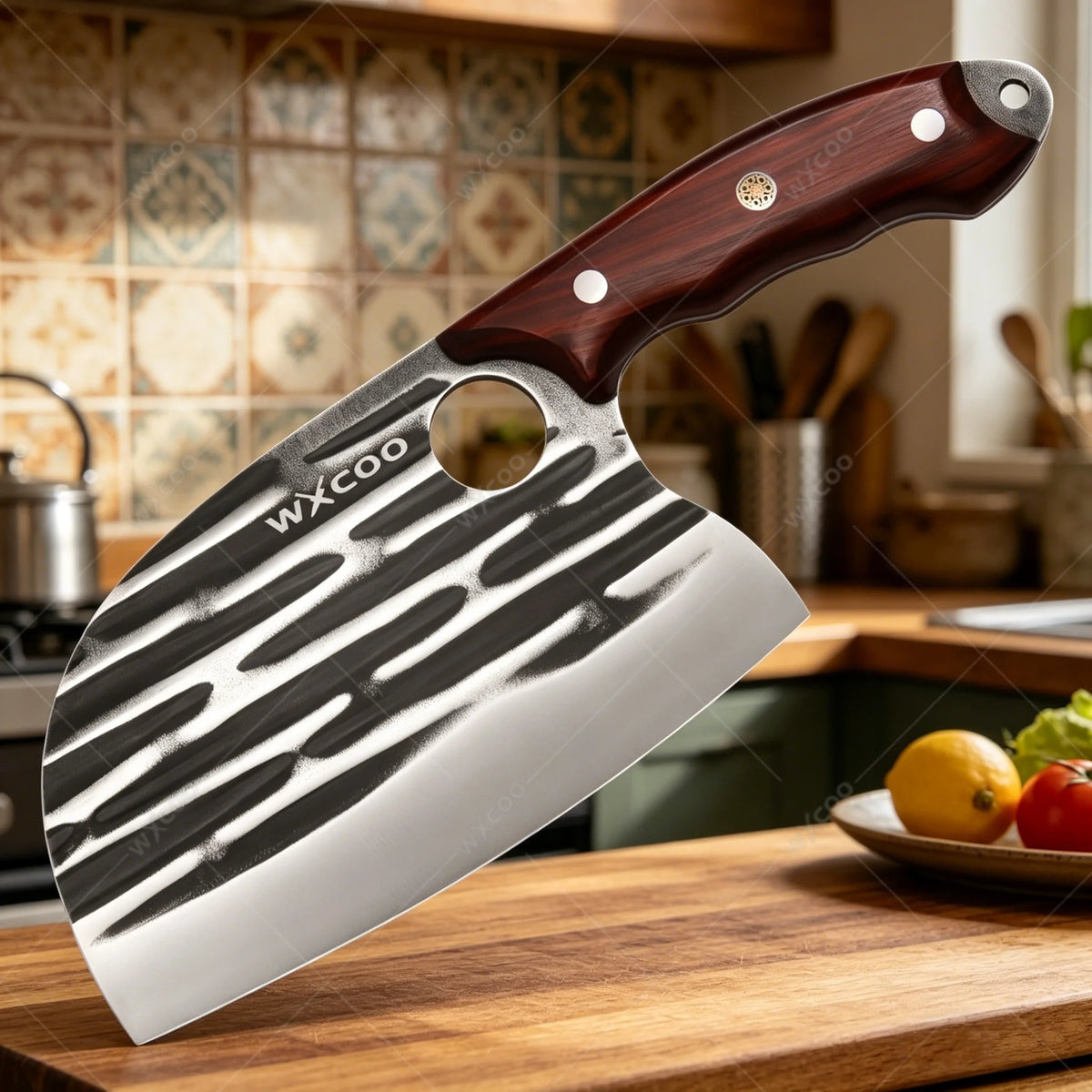 WXCOO Stainless Steel Chef Cleaver & Peeler Set | Wood Handle Chef Cleaver Set Axl Meat Cleaver