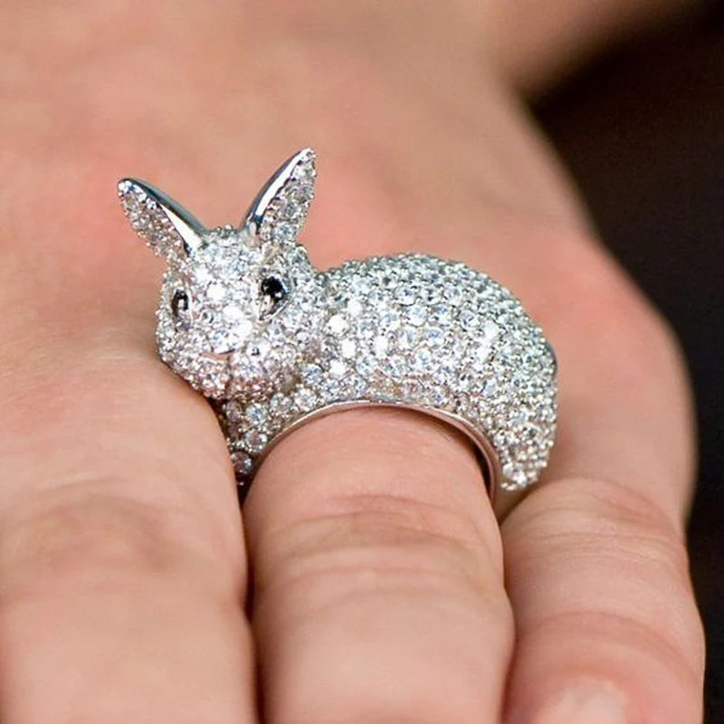Huitan Rabbit Ring Sparkling CZ Pave Women's Fashion Ring Fashion Ring Axl