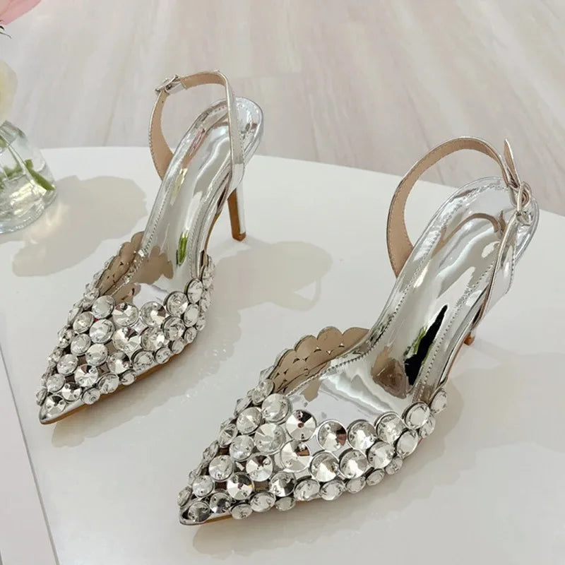 Women's Crystal Stiletto Slingback Pumps | Pointed Toe High Heels Stiletto Slingback Pumps Axl