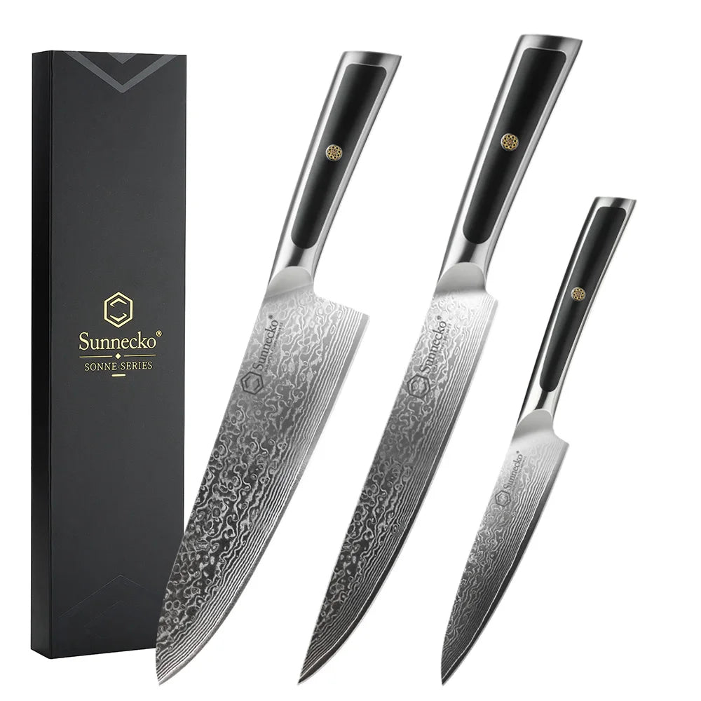 Sunnecko 7-Pc Damascus Chef Knife Set | VG10 Steel HRC60+ Damascus Knife Set Axl 3PCS Knives Set China Mainland