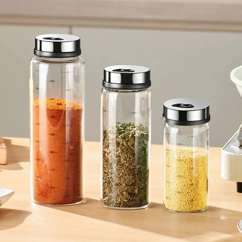 Glass Spice & Pepper Shaker | Stainless Steel Rotatable Cap Spice Shaker Bottle Axl