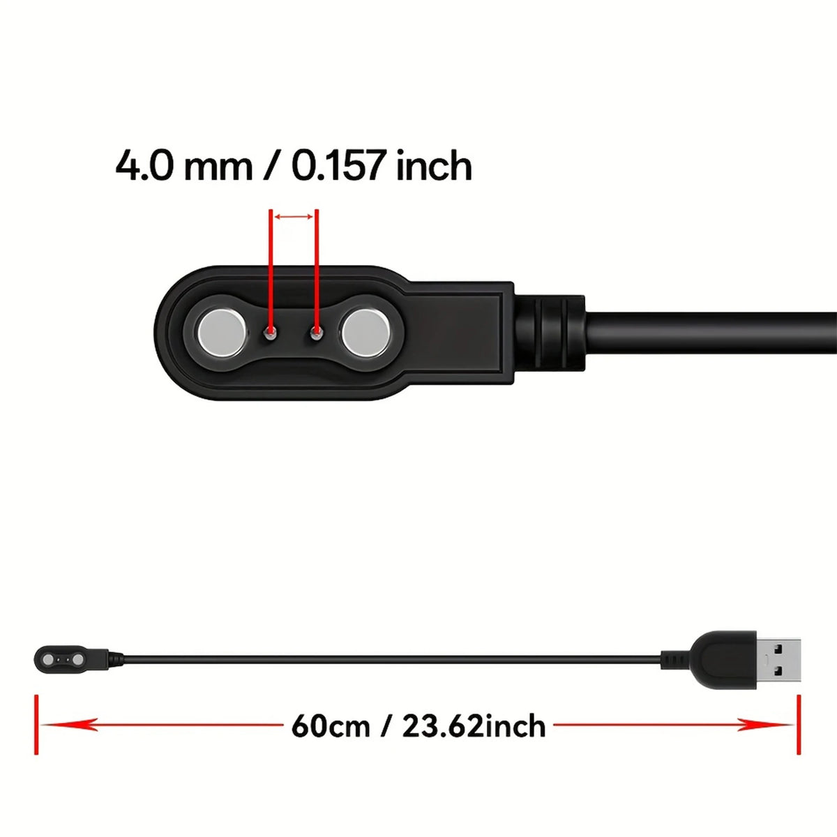 Magnetic Smart Watch Charger Cable 2-Pin 4.0mm USB Cord Smartwatch Charging Cable Axl