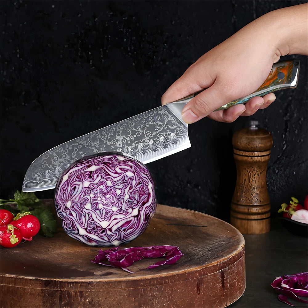 67-Layer Damascus Steel Santoku Knife – 17.8cm Sharp Blade Damascus Kitchen Knife Axl