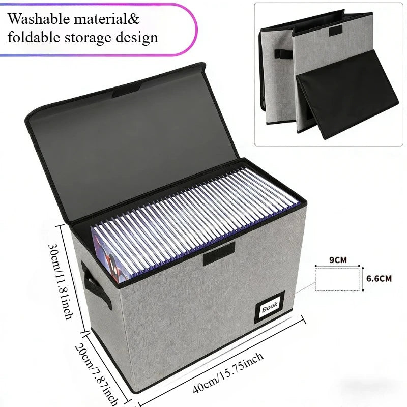Foldable Comic Book Storage Box with Lid – Linen, Stackable Foldable Storage Box Axl