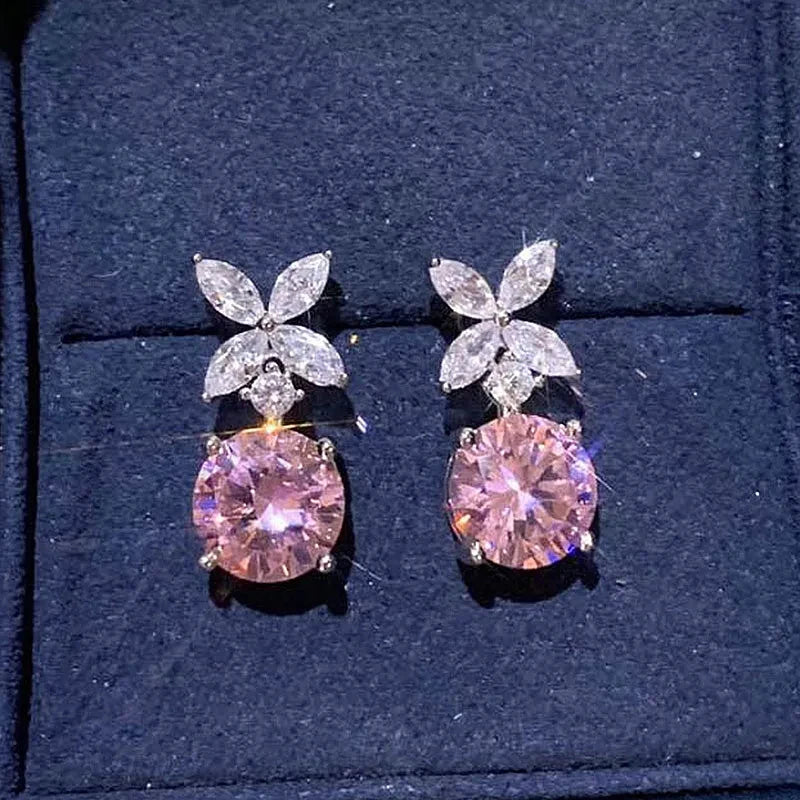 Huitan Pink Cubic Zirconia Drop Earrings | Dainty Women's Jewelry Drop Earrings Axl E2983