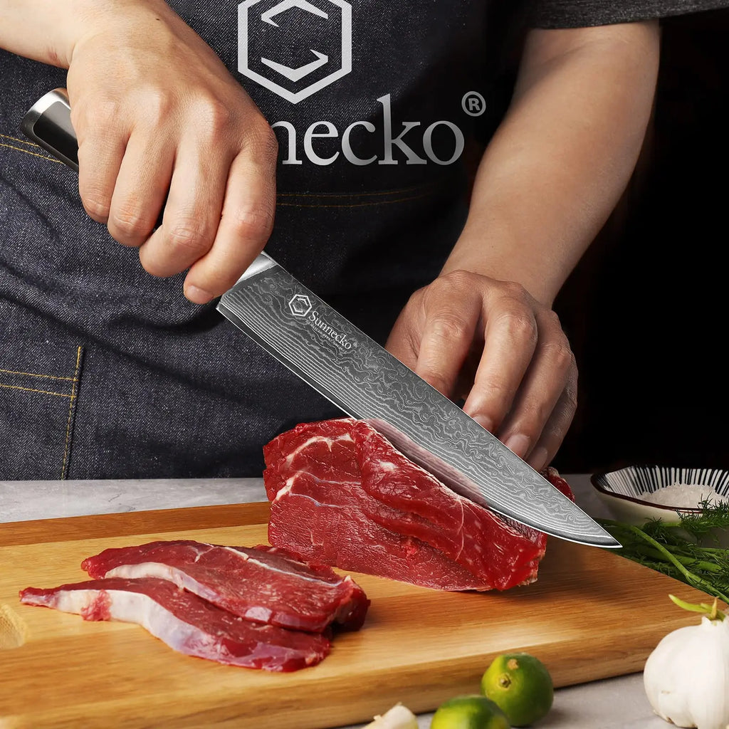 Sunnecko 8" Damascus Steel Slicing Knife – VG10 Core, HRC 60+ Damascus Slicing Knife Axl