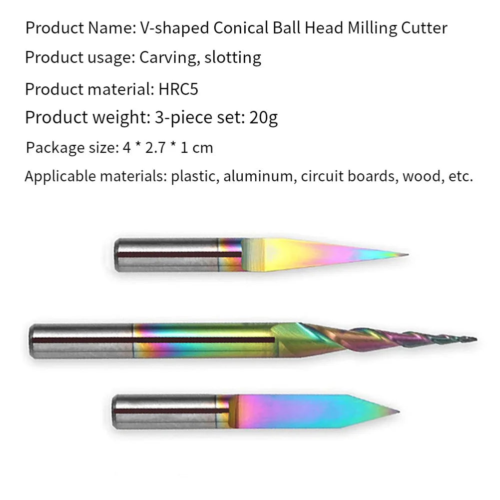 3-Pc Tapered Ball Nose End Mill Set – 1/8 Shank Router Bits Engraving Router Bits Axl
