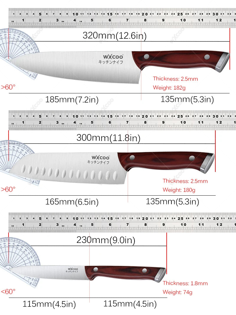 WXCOO Japanese Chef Knife Set – Sharp Stainless Steel Kitchen Chef Knife Set Axl