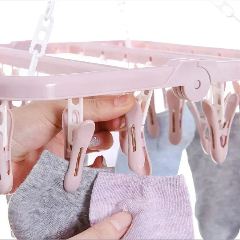 32-Clip Foldable Clothes Drying Rack – Windproof Laundry Hanger Laundry Drying Rack Axl
