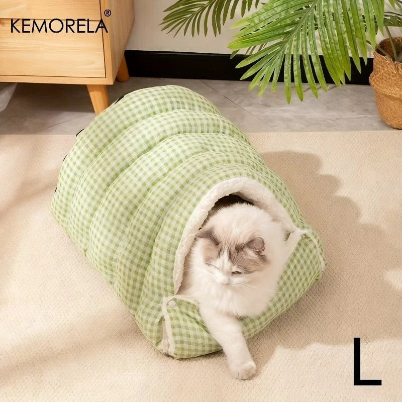 KEMORELA Fuzzy Cat Sleeping Bag – Warm Washable Pet Bed Cat Sleeping Bag Axl Green L