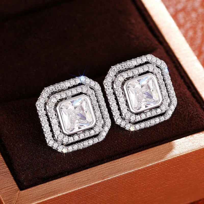 Huitan Cubic Zirconia Stud Earrings – Geometric Sparkling Fashion Stud Earrings Axl