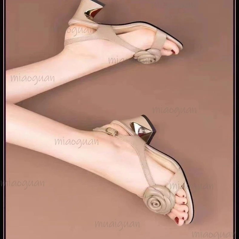 French Style Floral Buckle Strap Women's Heeled Sandals Heeled Sandals Axl