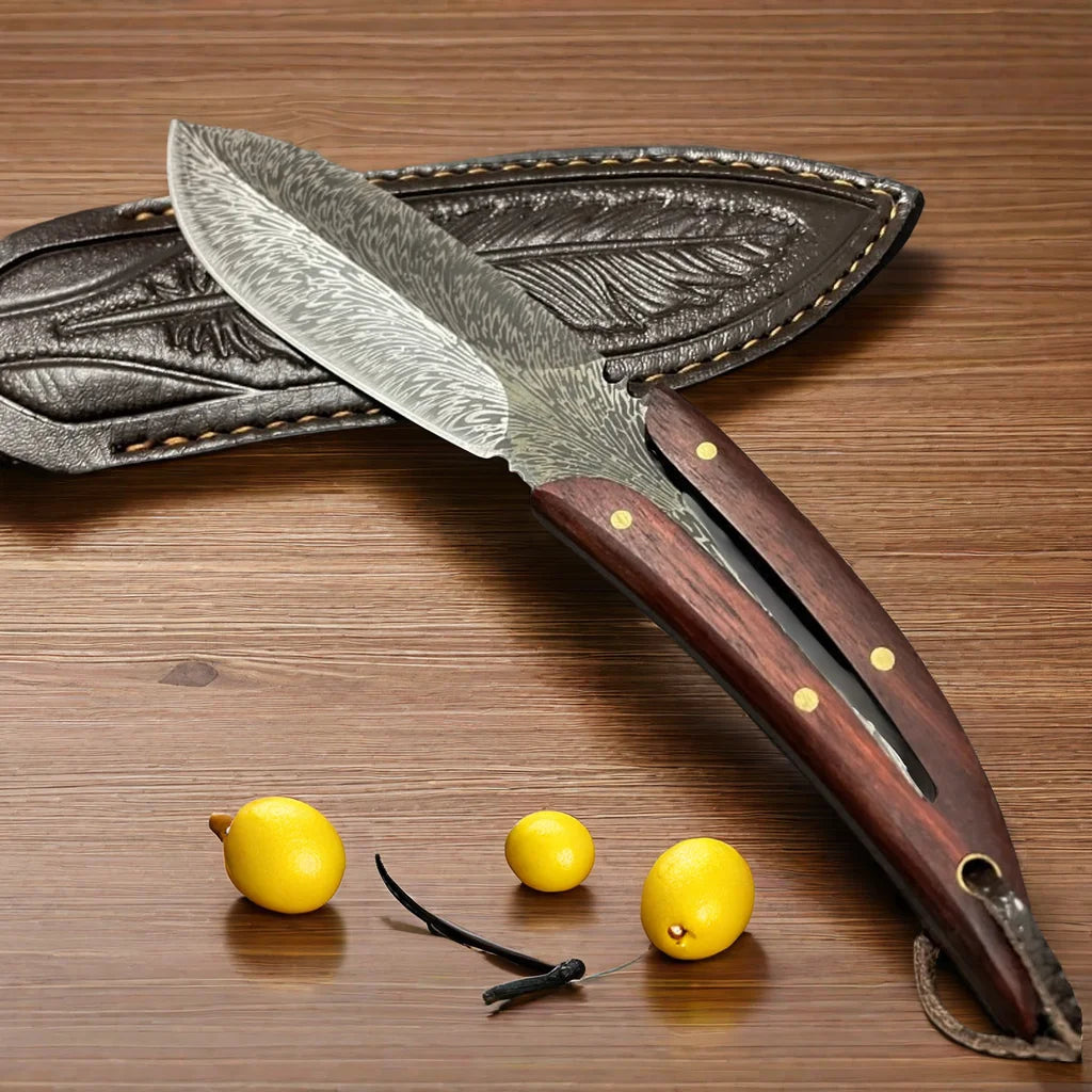 Feather Pattern Kitchen Knife with Sheath – Stainless Steel Kitchen Knife Axl