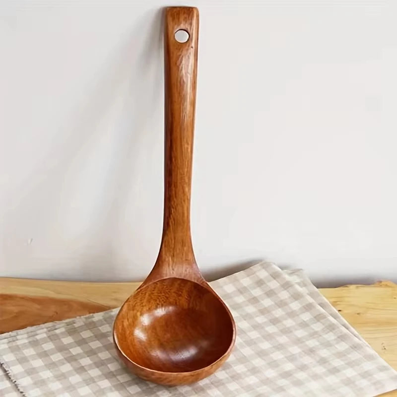 Non-Stick Solid Wood Cooking Spoon – Kitchen Soup Ladle Wooden Kitchen Utensil Axl