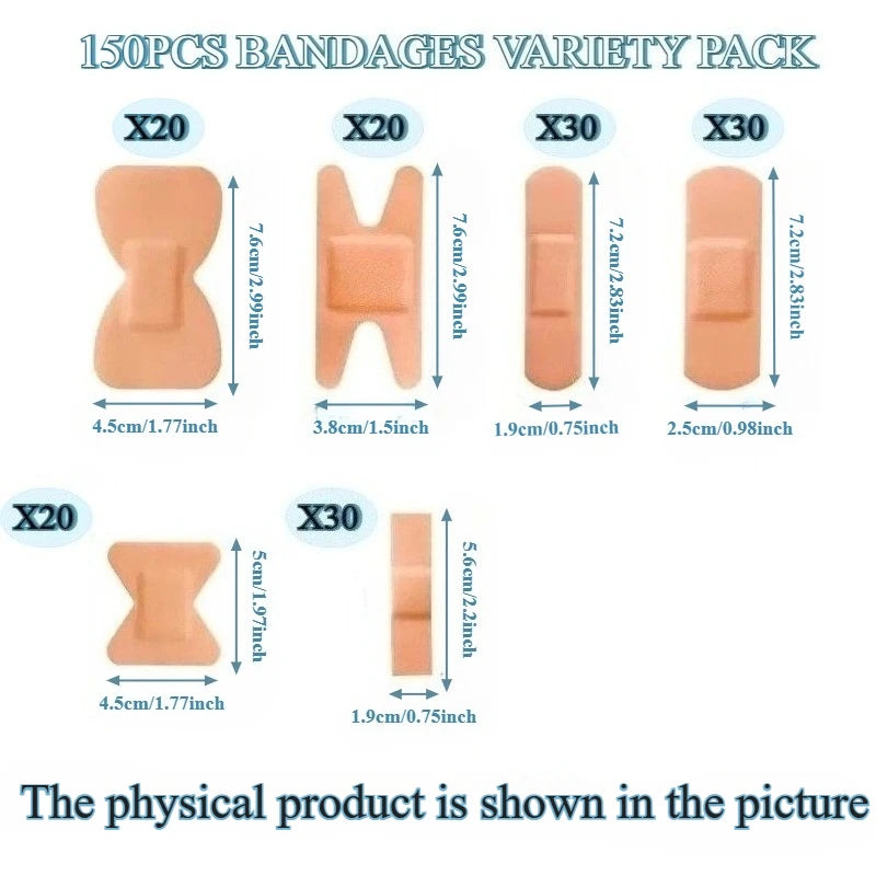 150pc Waterproof Adhesive Bandages – 6 Sizes for Fingers & Heels Adhesive Bandage Set Axl