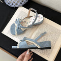 Women's Wedge Sandals – Butterfly-Knot Ankle Strap Open Toe Wedge Sandals Axl Blue 36