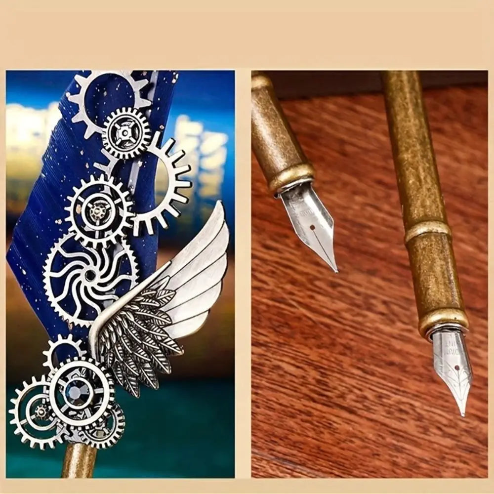 Retro Feather Dip Pen – Vintage Metal Calligraphy Set, 5 Nibs Calligraphy Dip Pen Axl