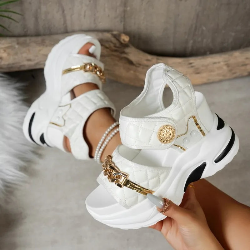 Women's Wedge Sandals – Metal Decor High Heel Summer Shoes Wedge Sandals Axl