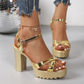 Women's Diamond Buckle Gladiator Platform High Heel Sandals Platform Heel Sandals Axl Gold 35