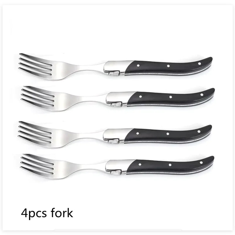 Laguiole Steak Knives Set – Black Wood Handle Stainless Steel Steak Knife Set Axl 4pcs forks