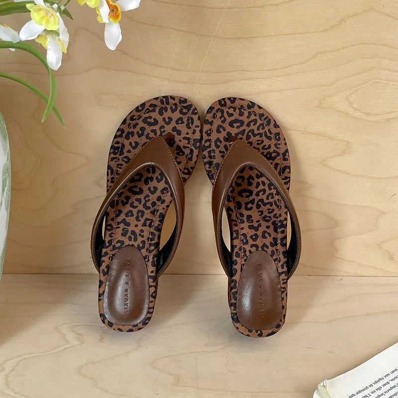 Women's Leopard Print Wedge Flip Flops – Clip Toe Summer Slides Wedge Flip Flops Axl Coffee 39